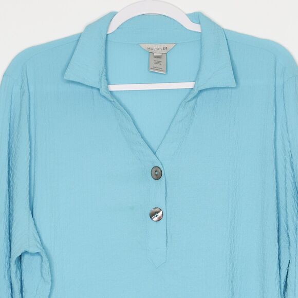 Multiples Womens Blouse Plus‎ Size 0X Blue Crinkle Popover Casual Basics - Picture 5 of 9